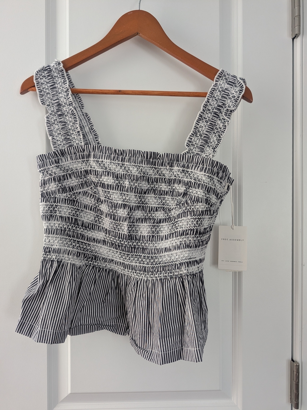 Smocked Cotton Assembly Womens Size M Square Neck Tank Ebb And Flow Stripe